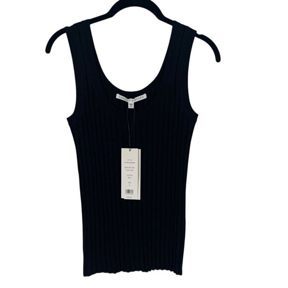 NWT Veronica Beard Sandra Black Rib Stretch Knit Scoop Neck Rayon Tank Top M - Picture 3 of 8